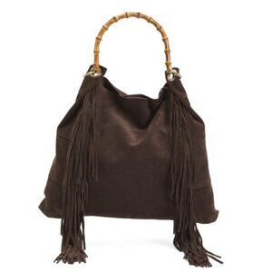 CLAUDIA Made In Italy Suede Fringe Hobo With Handle